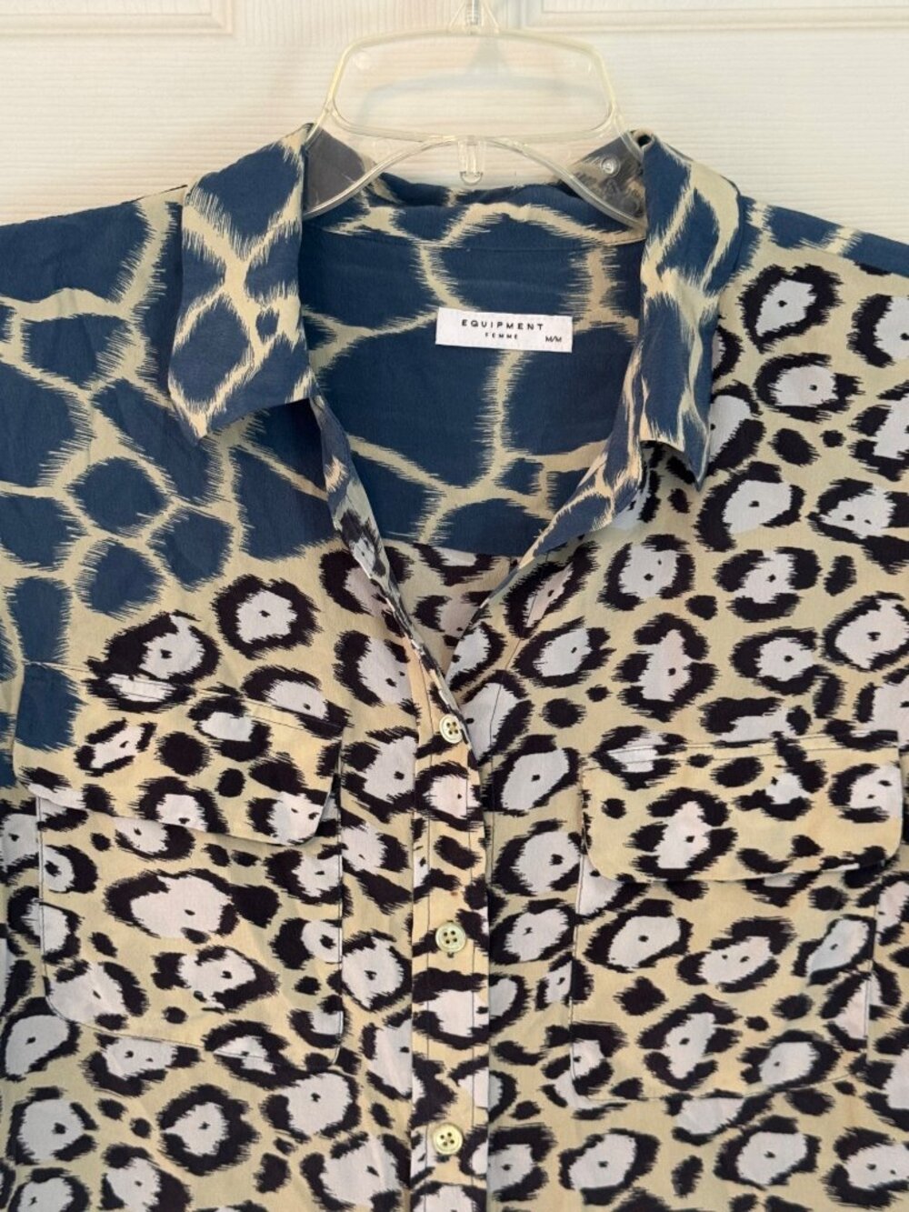 Equipment Femme Silk Button-Down Blouse Animal Leopard Print Multicolor Med Work - Picture 8 of 11
